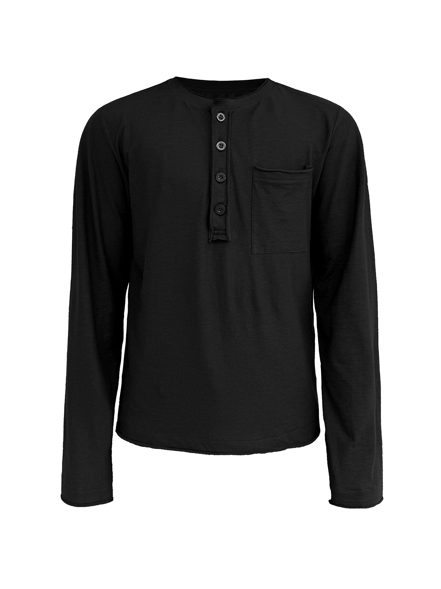JCAESAR Rolled Edge Henley Collar Long Sleeve Tee