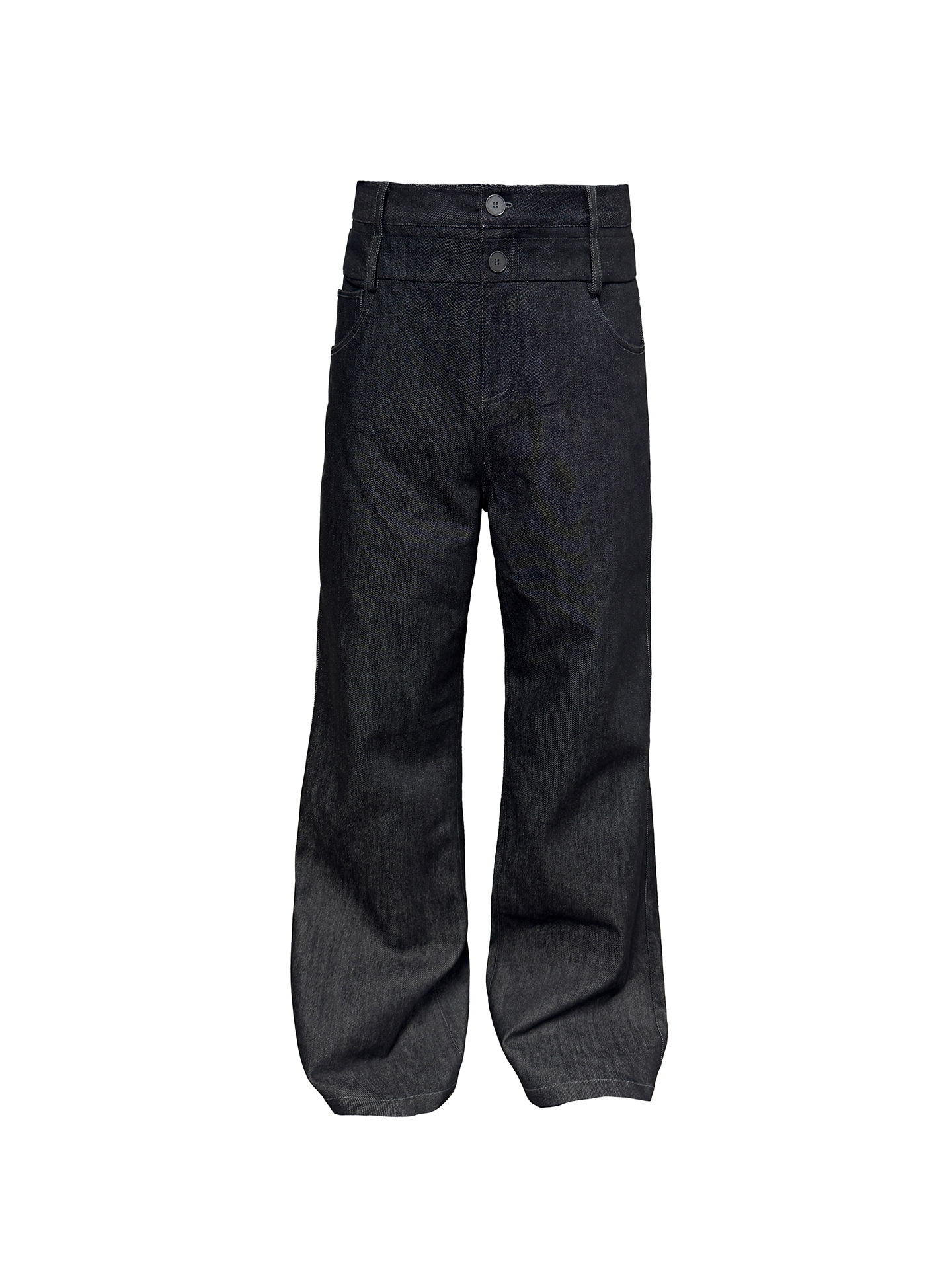 JCAESAR Double‑Waist Slight Flare Raw Denim Trousers