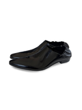JCAESAR Split‑edge cowhide pointed‑toe black mirror mules