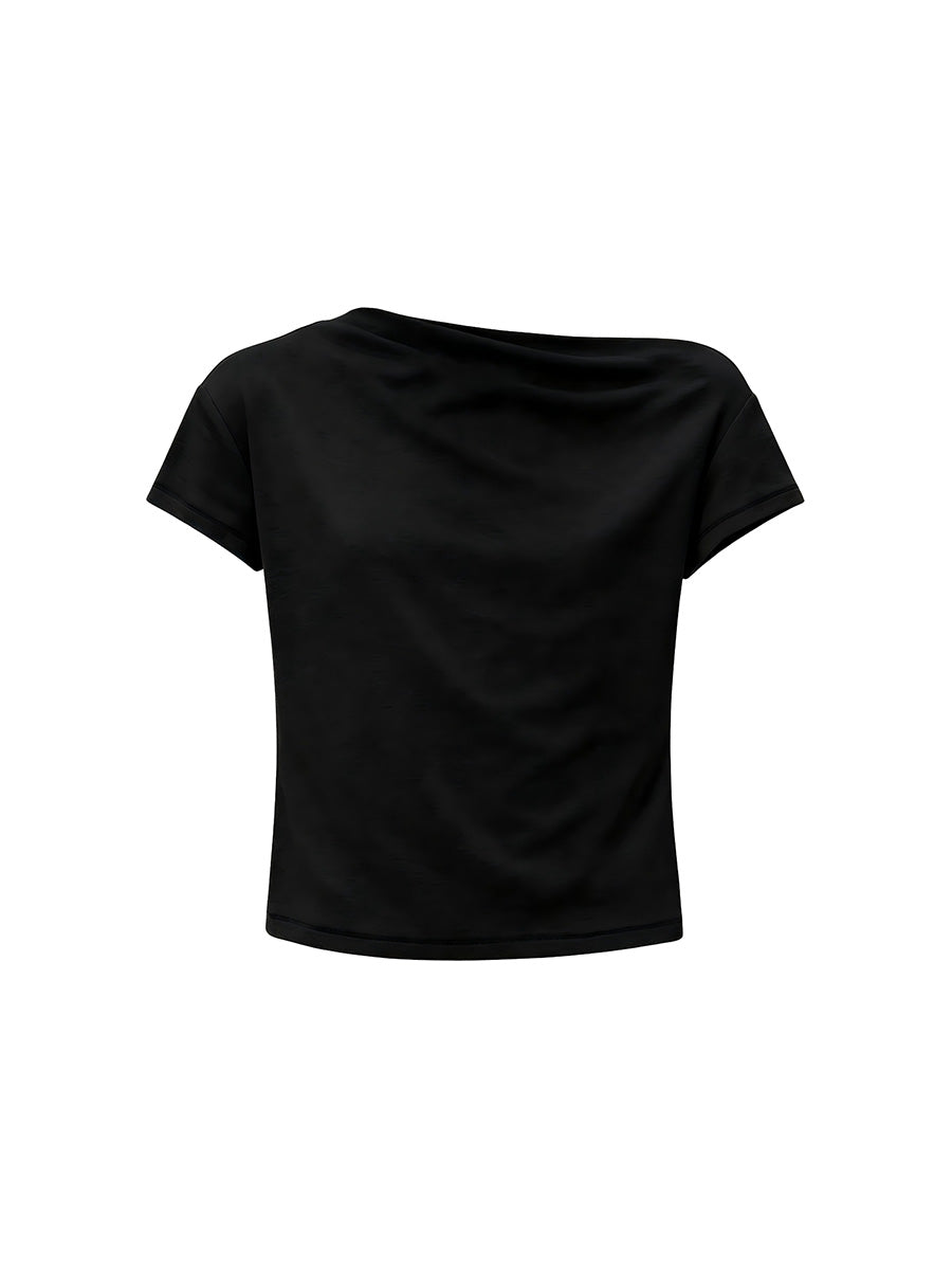 JCAESAR WOMEN Twisted Pleated Asymmetric‑Shoulder Tee