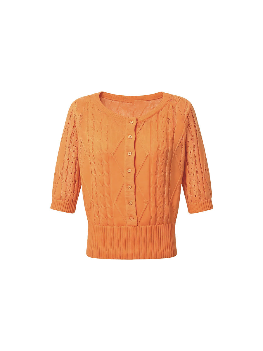 JCAESAR WOMEN Cable‑Knit Semi‑Sheer Short‑Sleeve Top