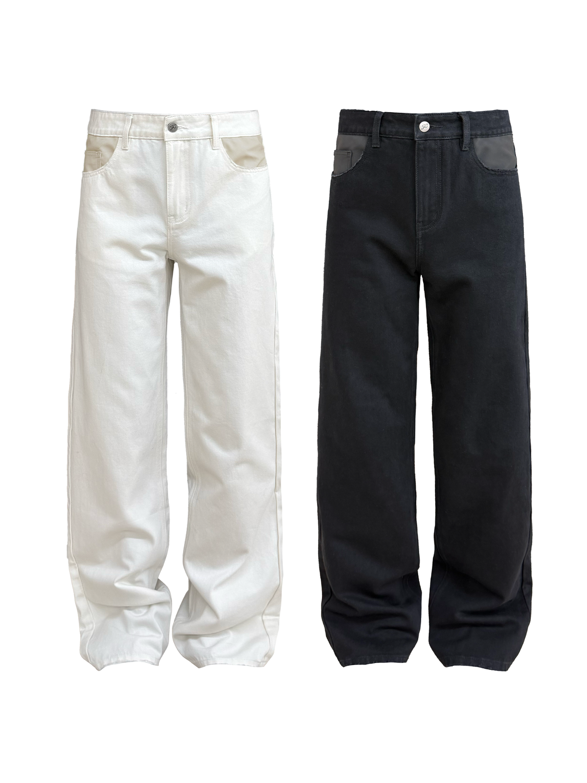JCAESAR Panelled Leather Slim-Fit Jeans