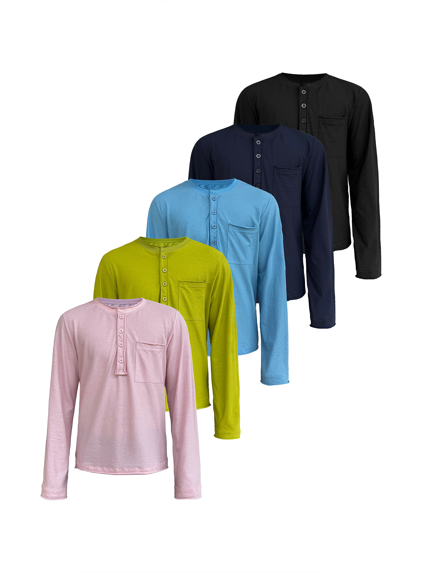 JCAESAR Rolled Edge Henley Collar Long Sleeve Tee