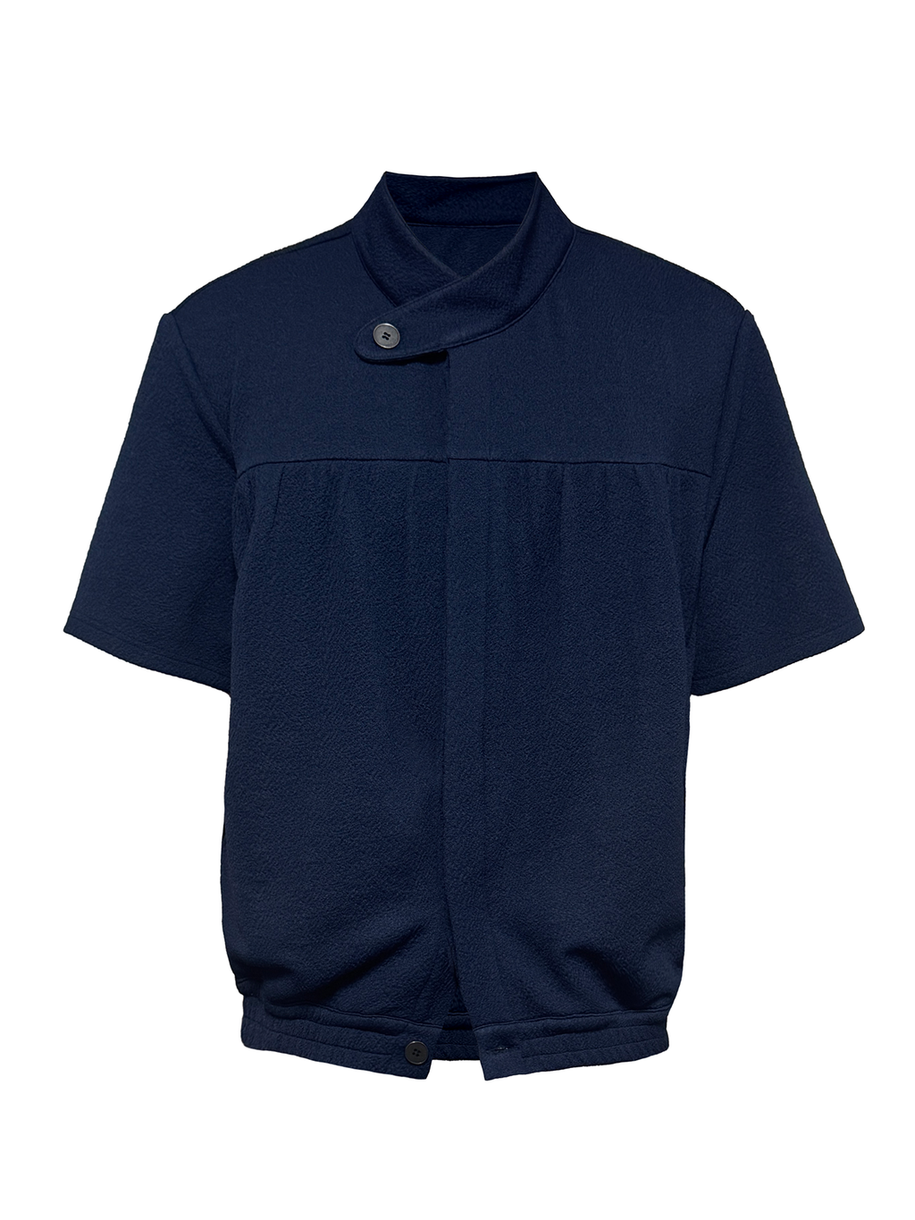 JCAESAR Stand-Collar Gathered Short-Sleeve Shirt - jcaesarclo