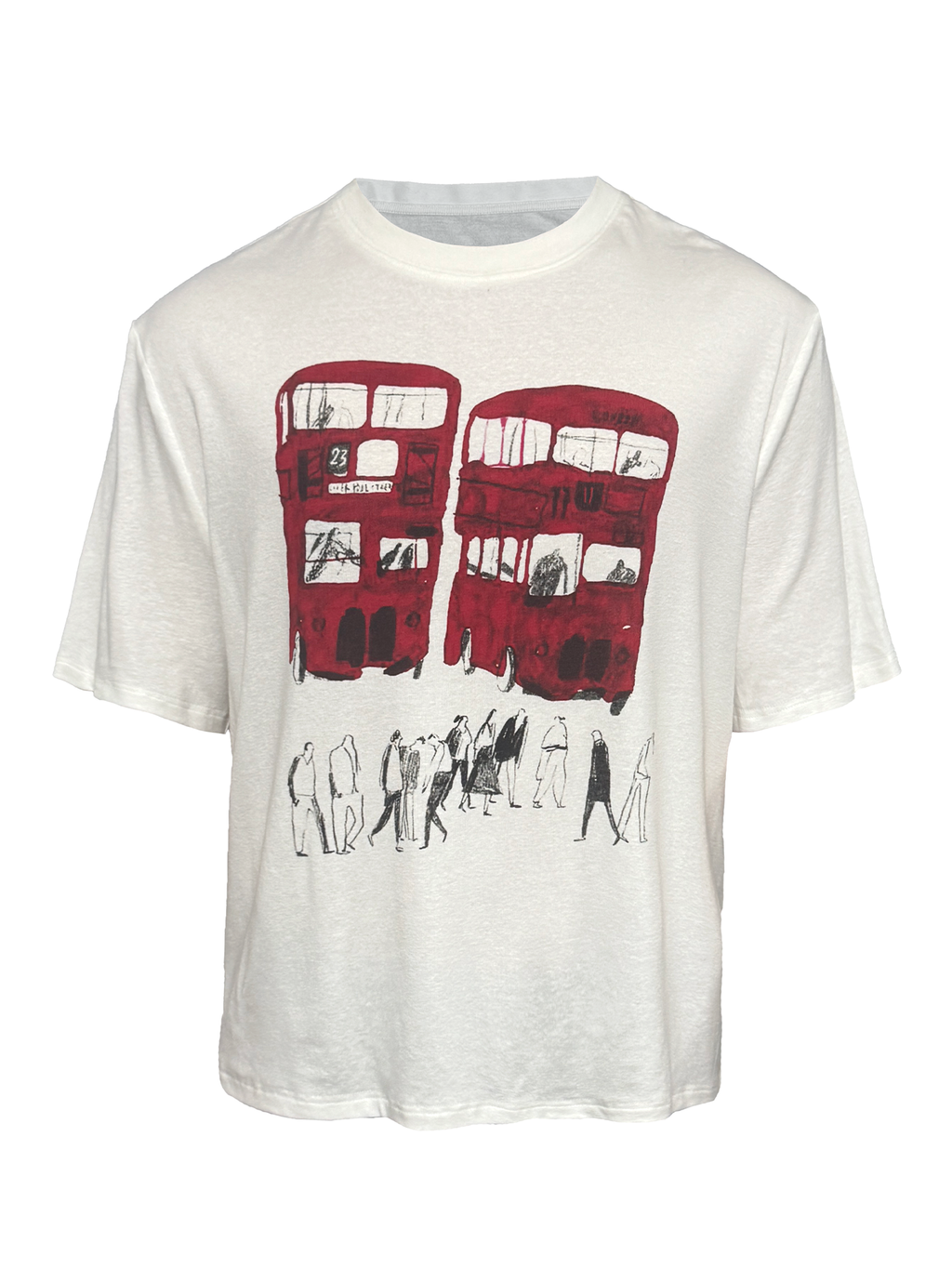 JCAESAR Red Bus Print Short‑Sleeve Tee - jcaesarclo