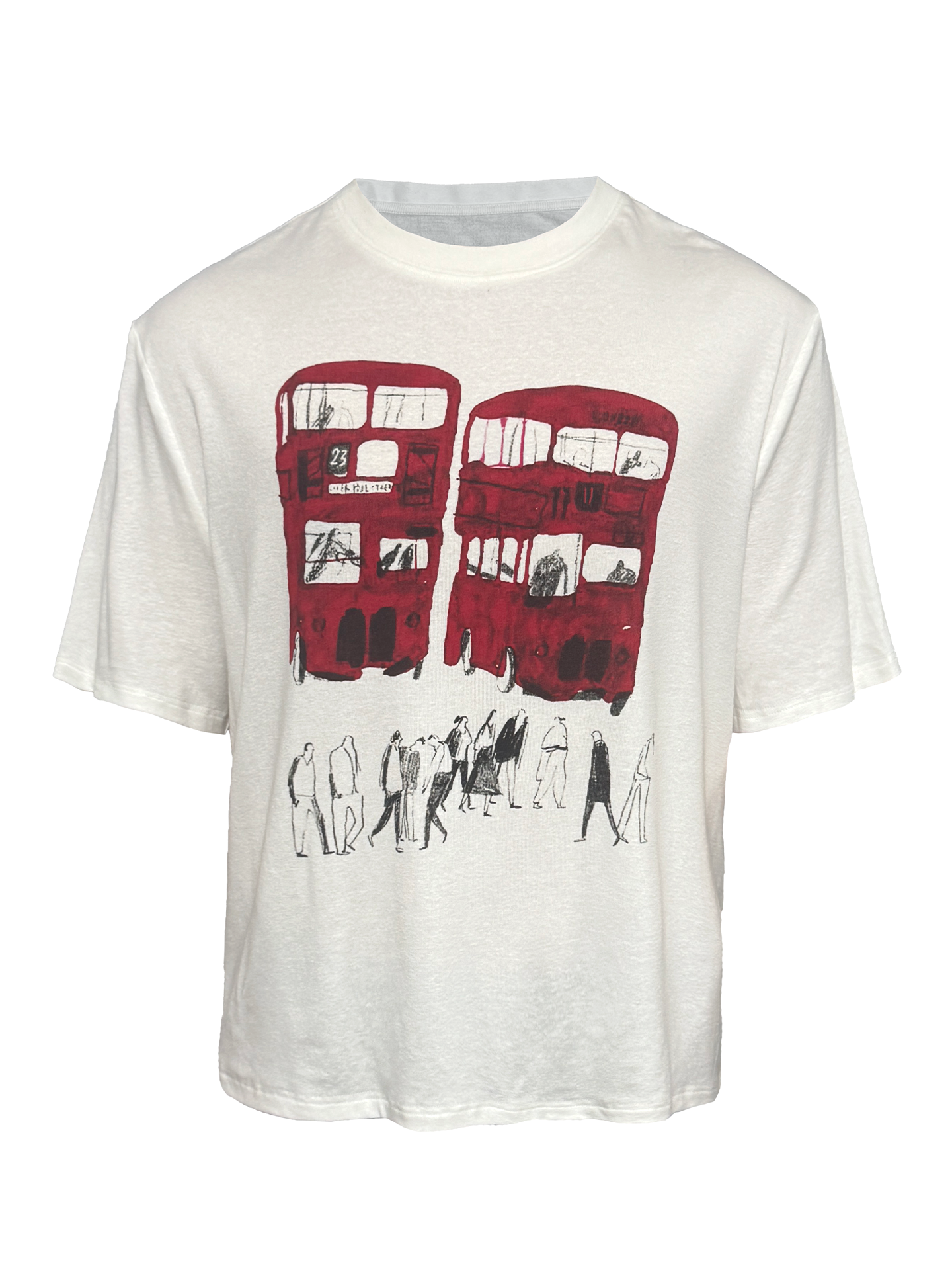 JCAESAR Red Bus Print Short‑Sleeve Tee