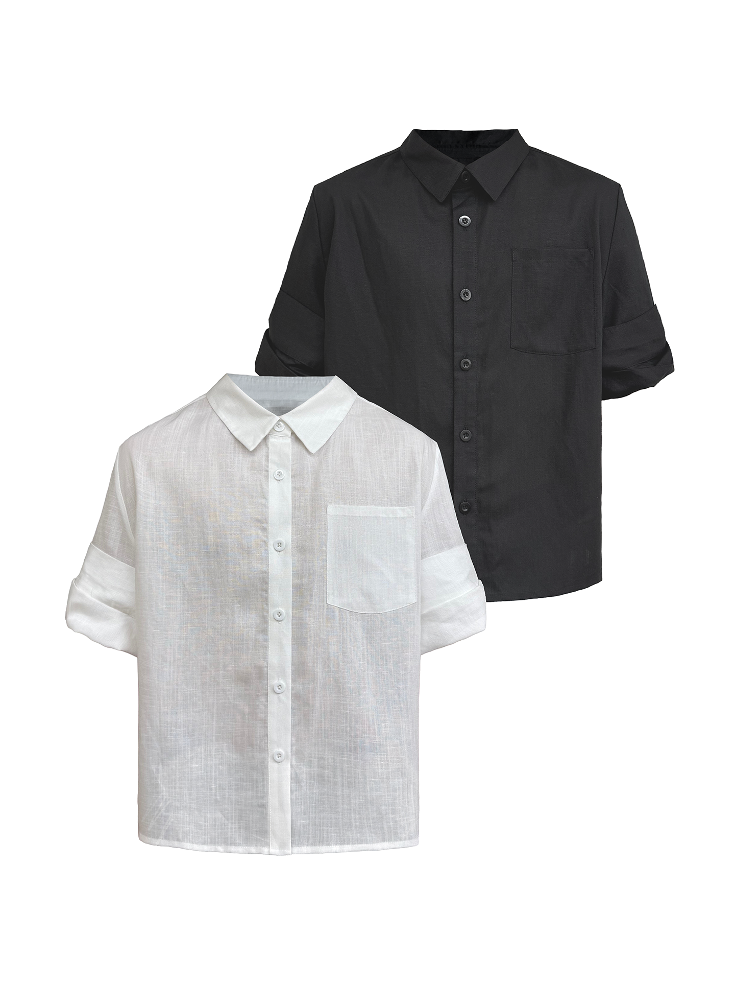 JCAESAR Tencel‑Linen Rolled‑Hem Vein‑Pattern Shirt