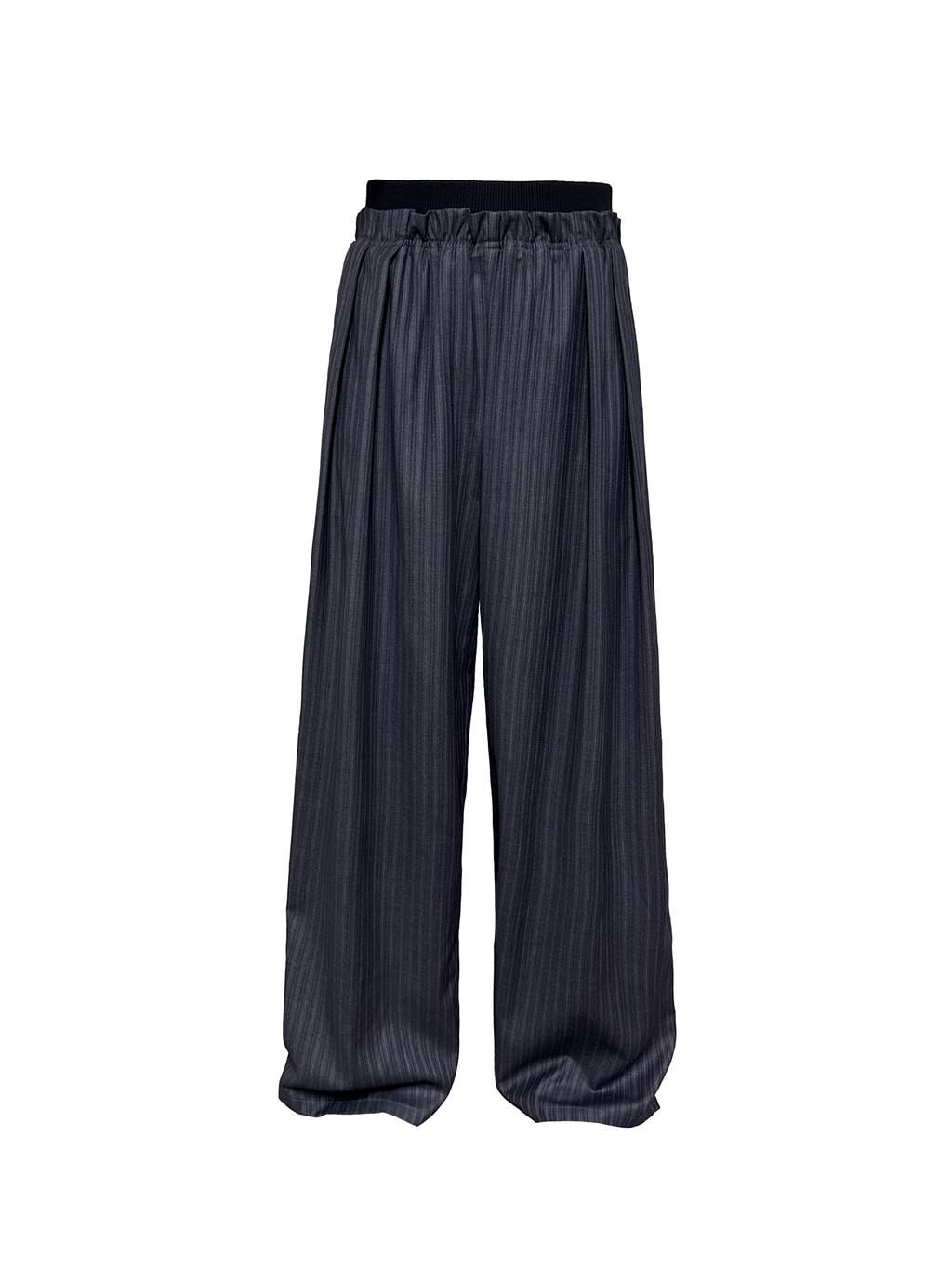 JCAESAR Pleated Striped Trousers with Ribbed‑Waist Panel - jcaesarclo