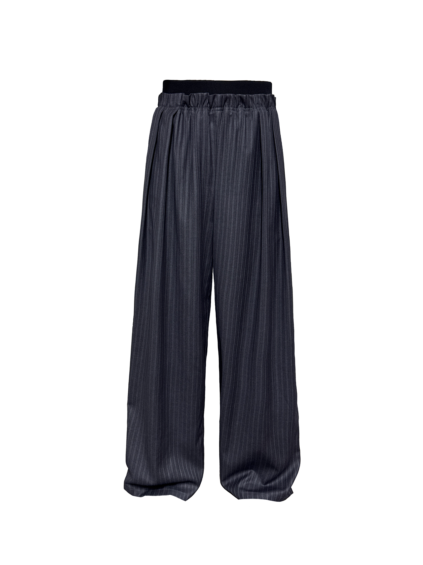 JCAESAR Pleated Striped Trousers with Ribbed‑Waist Panel - jcaesarclo
