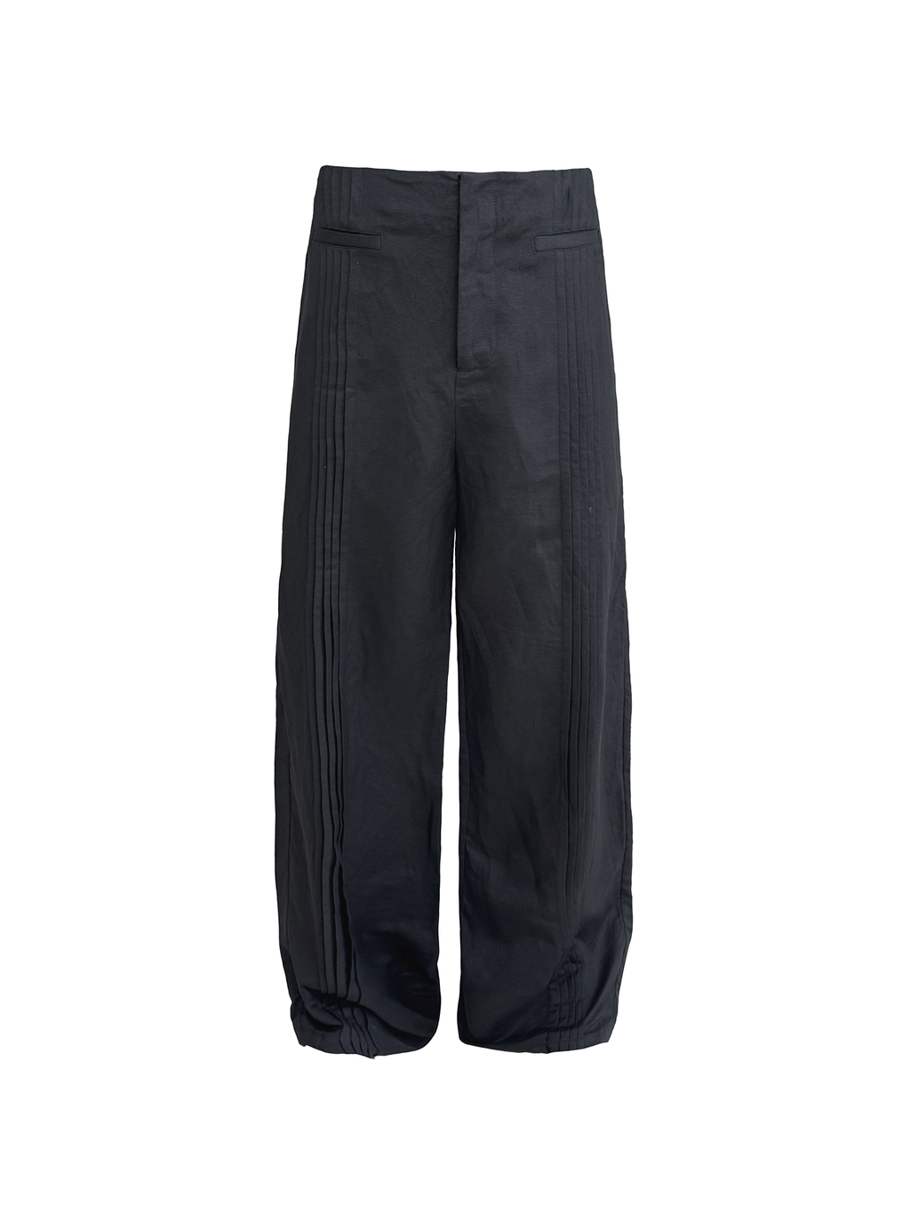 JCAESAR lack Linen Trousers with Accordion Pleats