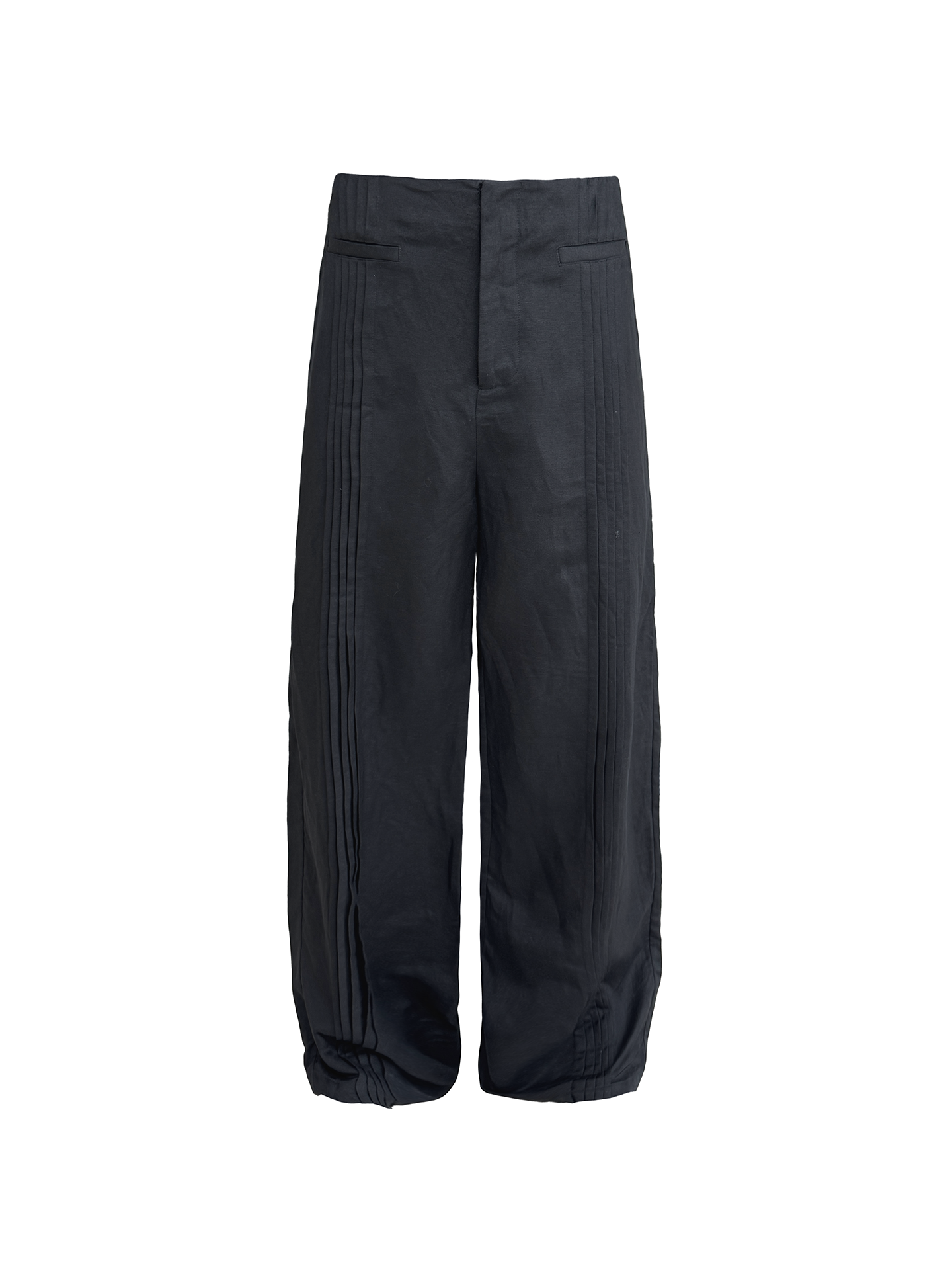 JCAESAR lack Linen Trousers with Accordion Pleats