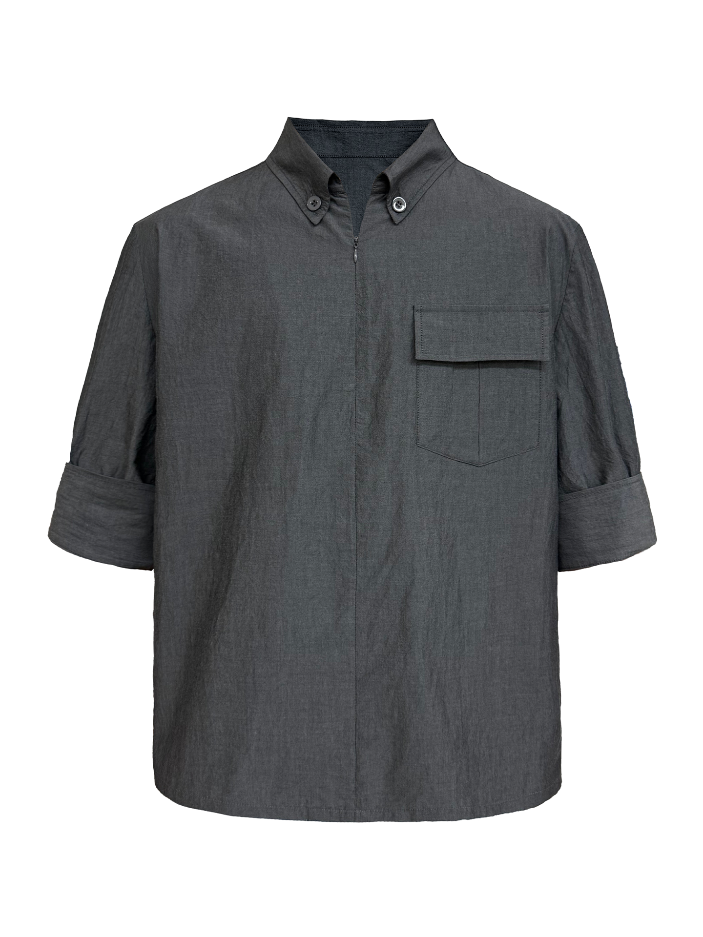 JCAESAR Half‑zip mid‑sleeve shirt with patch pocket in charcoal grey