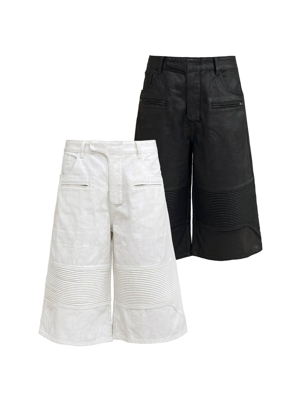 JCAESAR Coated Utility Moto Cropped Pants – Wide Fit Workwear Capri Trousers