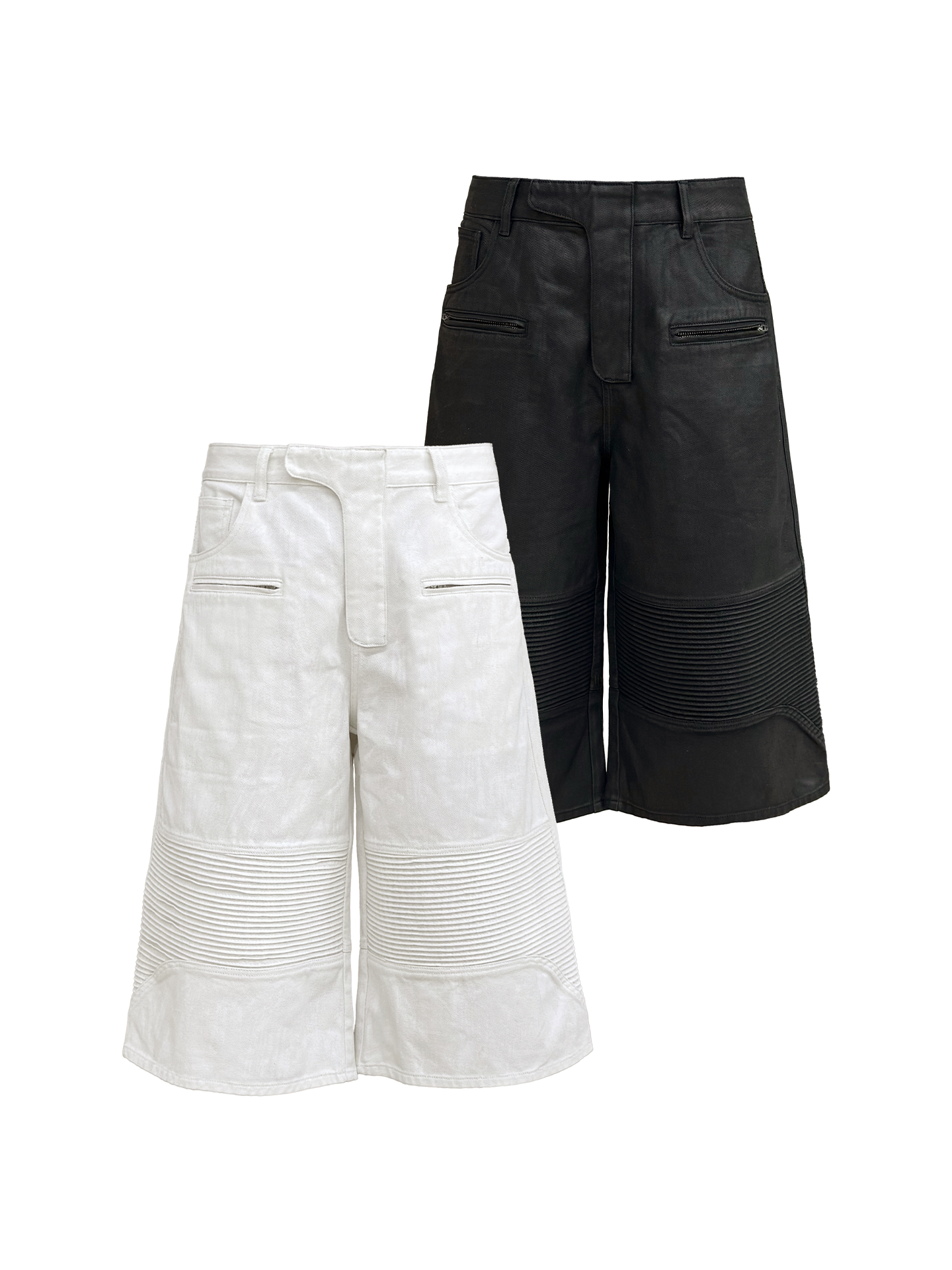 JCAESAR Coated Utility Moto Cropped Pants – Wide Fit Workwear Capri Trousers