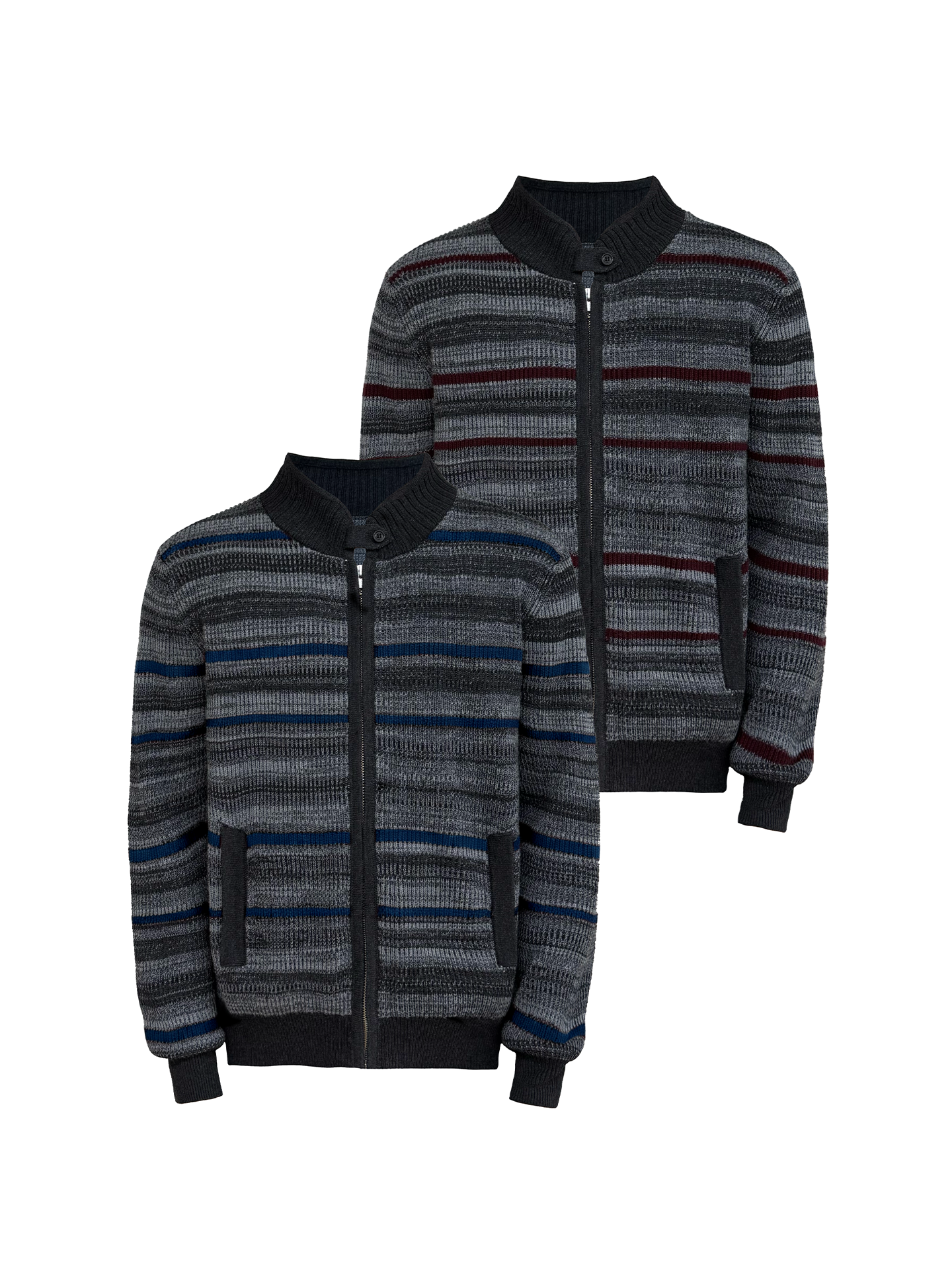 JCAESAR Accordion-Stripe Knit Cardigan Sweater