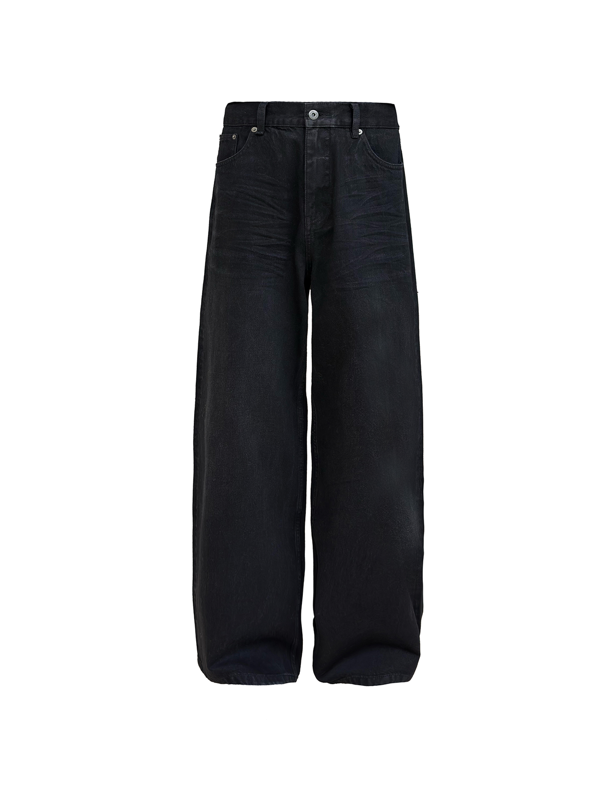 JCAESAR Pleated Waxed Black Denim Jeans