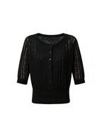 JCAESAR WOMEN Cable‑Knit Semi‑Sheer Short‑Sleeve Top