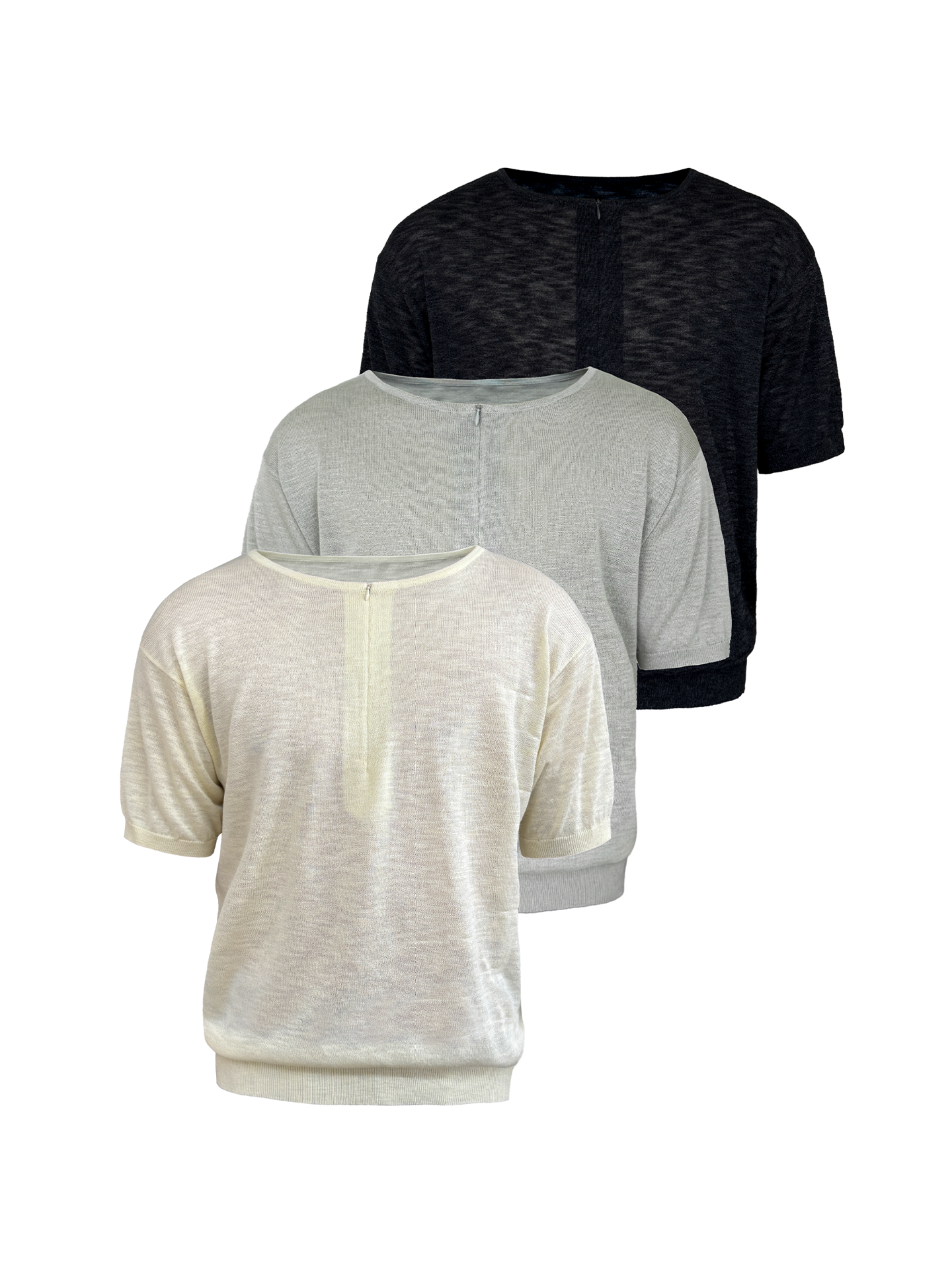 JCAESAR Half‑Zip Slub‑Texture Short‑Sleeve Top