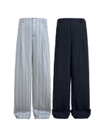 JCAESAR Dark Pinstripe Drawstring Cuffed Black Cargo Pants