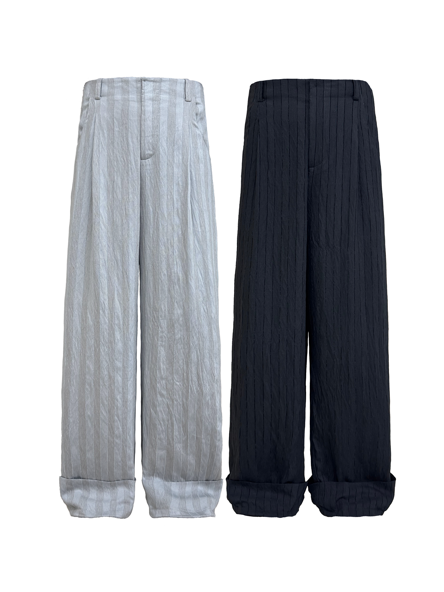 JCAESAR Dark Pinstripe Drawstring Cuffed Black Cargo Pants