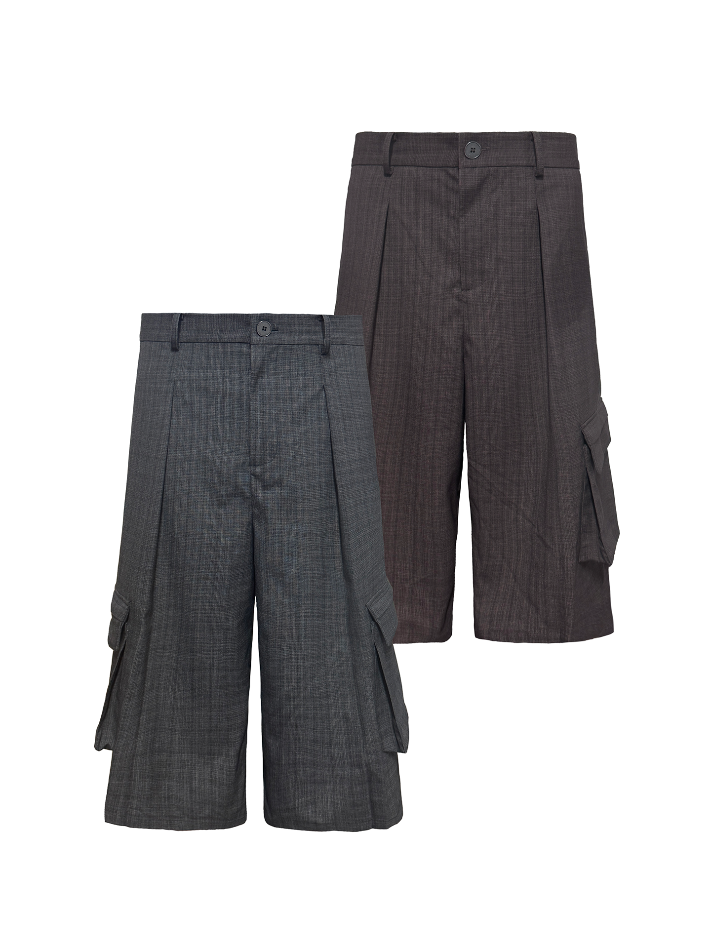 JCAESAR Plaid Pleated Cargo Cropped Pants