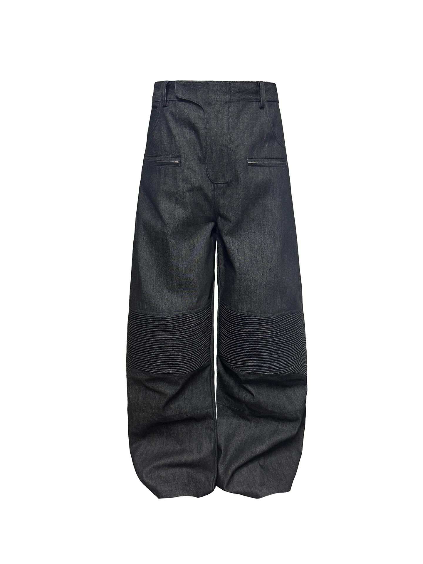 JCAESAR Raw Denim Wide-Leg Biker Pants