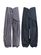 JCAESAR Armored‑style striped trousers with curved side panels