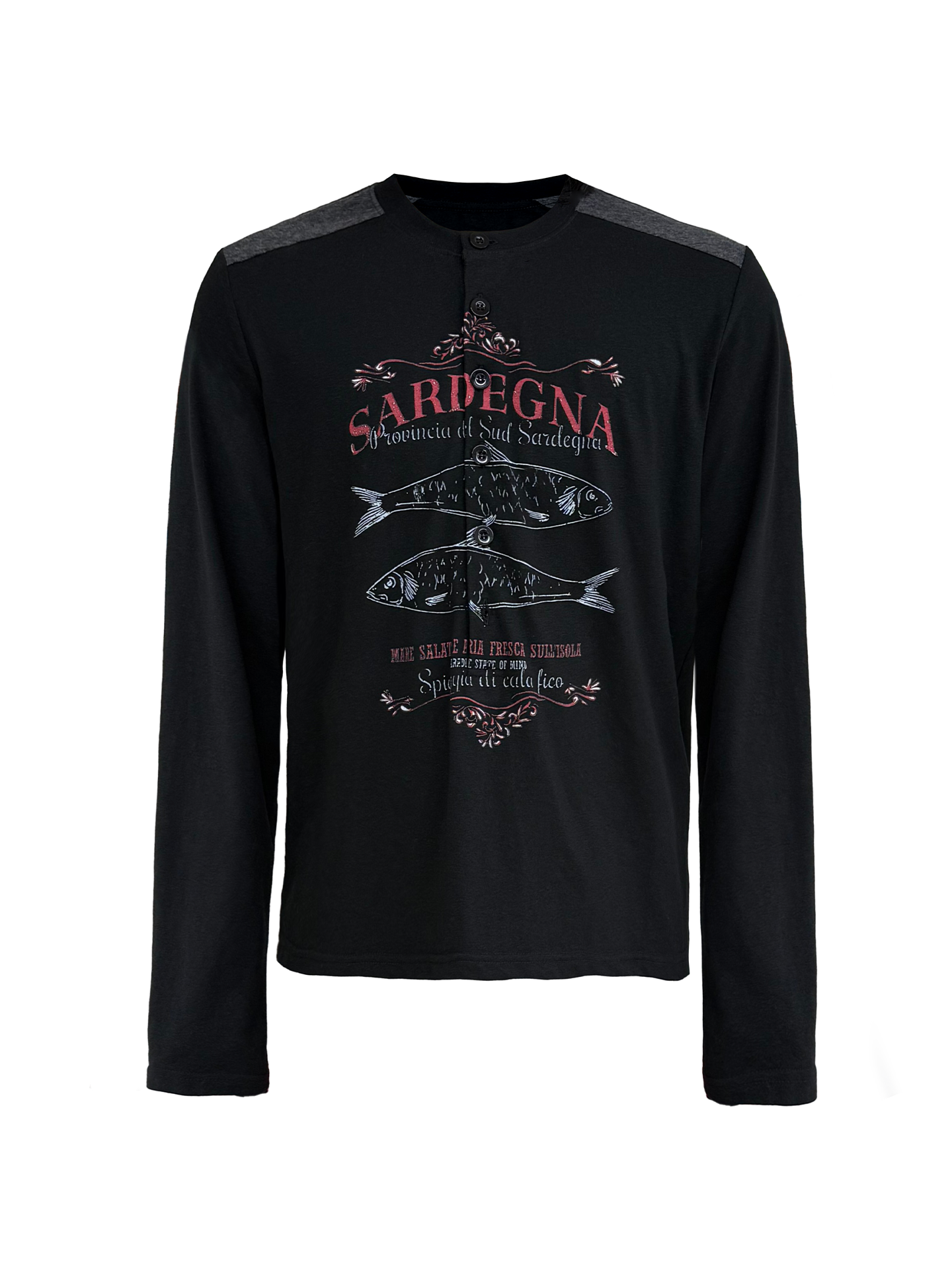 JCAESAR Sardine‑panel Henley long‑sleeve shirt