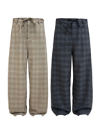 JCAESAR Checkered drawstring trousers with subtle grid pattern