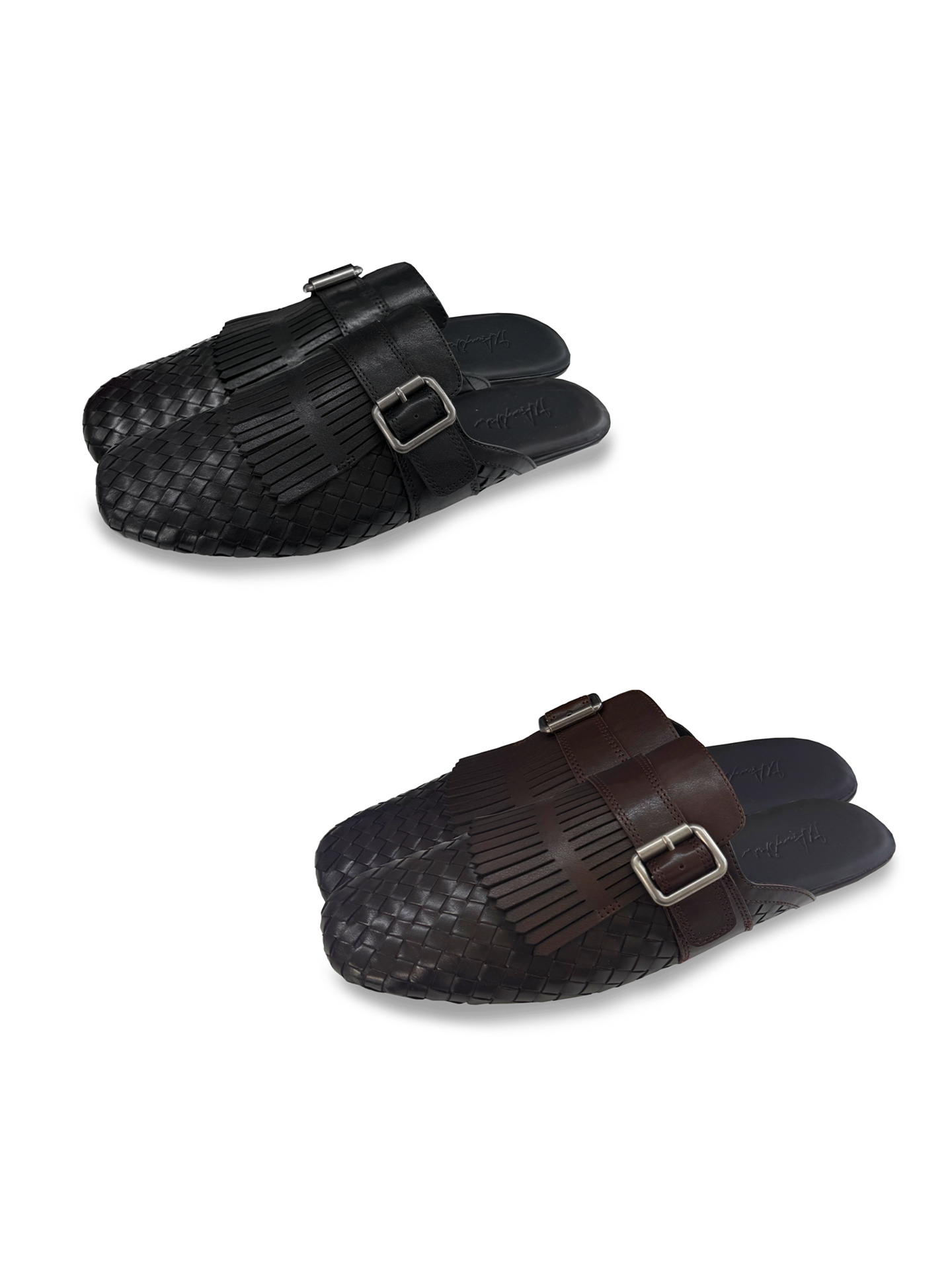 JCAESAR Woven Tassel Monk‑Strap Leather Slides