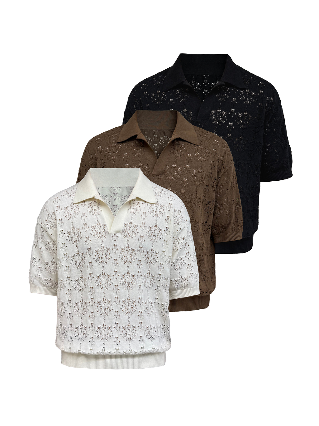 JCAESAR Hollow‑leaf patterned short‑sleeve knit shirt