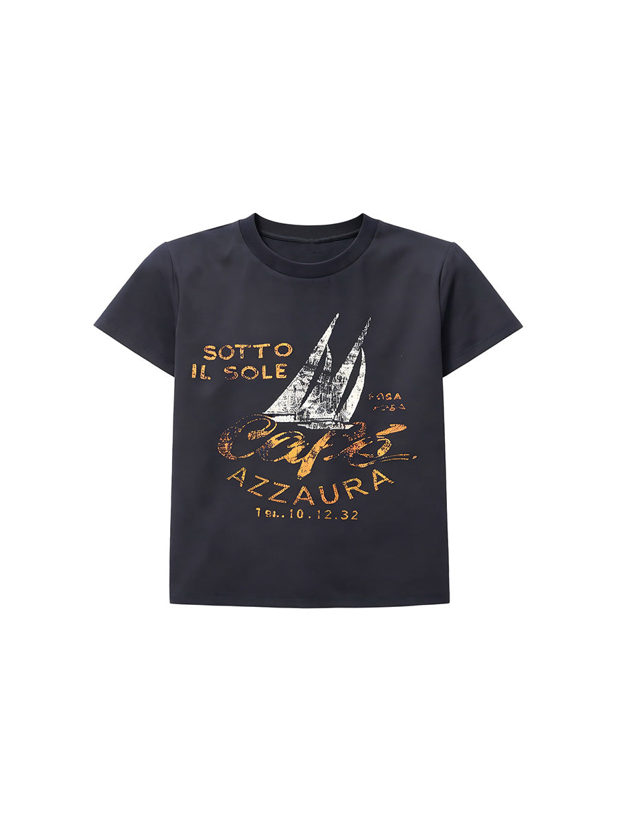 JCAESAR WOMEN Distressed Nautical Print T‑Shirt