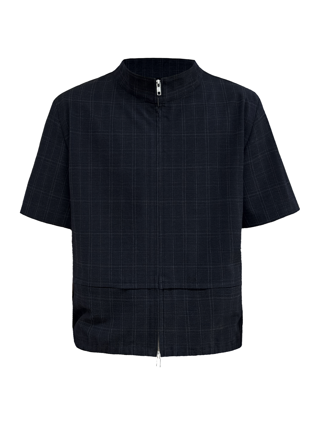 JCAESAR Dark Grid Texture Hidden-Pocket Shirt