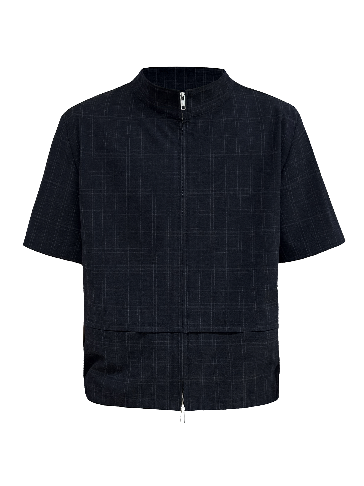 JCAESAR Dark Grid Texture Hidden-Pocket Shirt