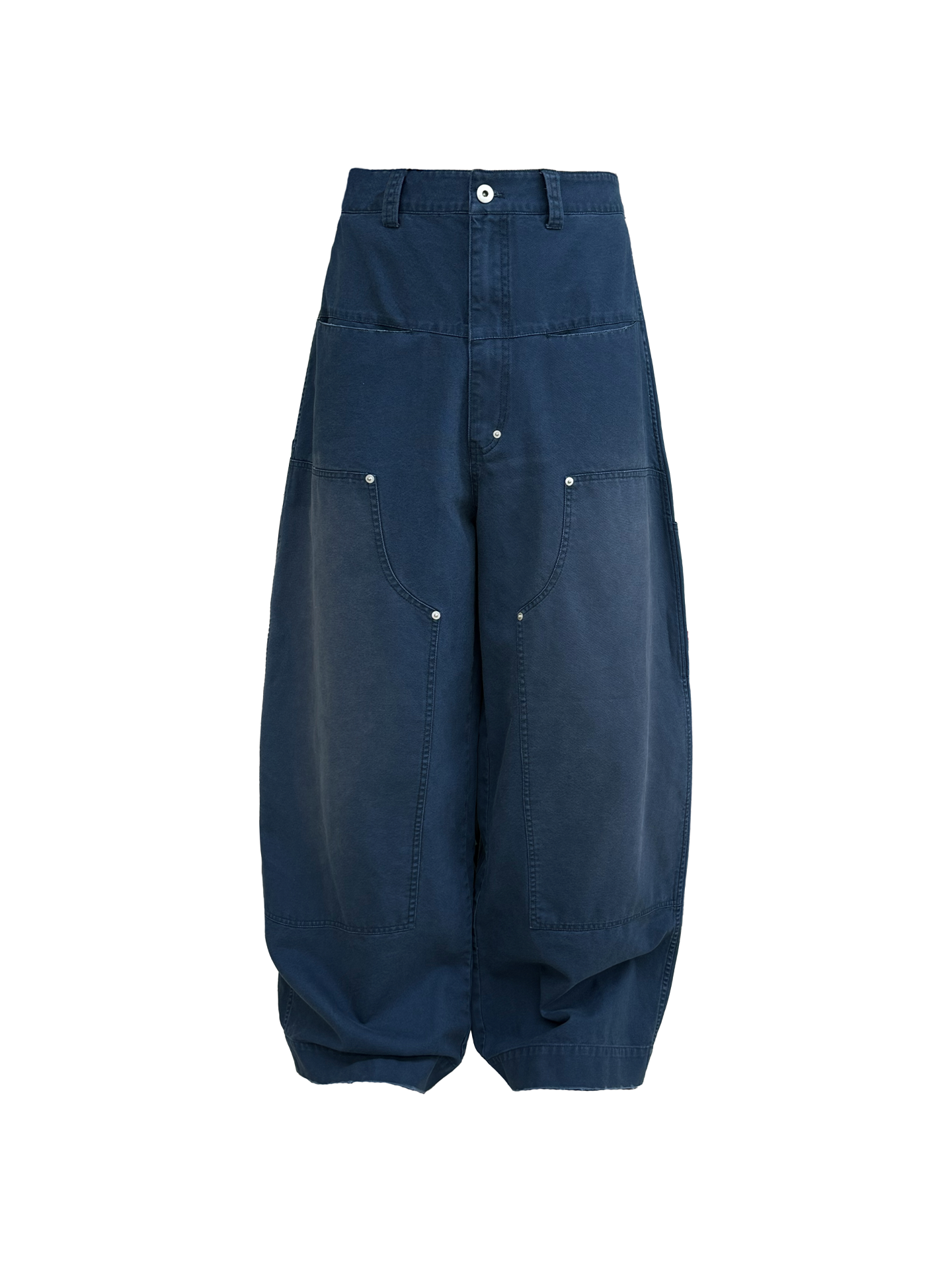 JCAESAR Front Patch Pocket Washed Blue Mud Denim Wide Leg Pants