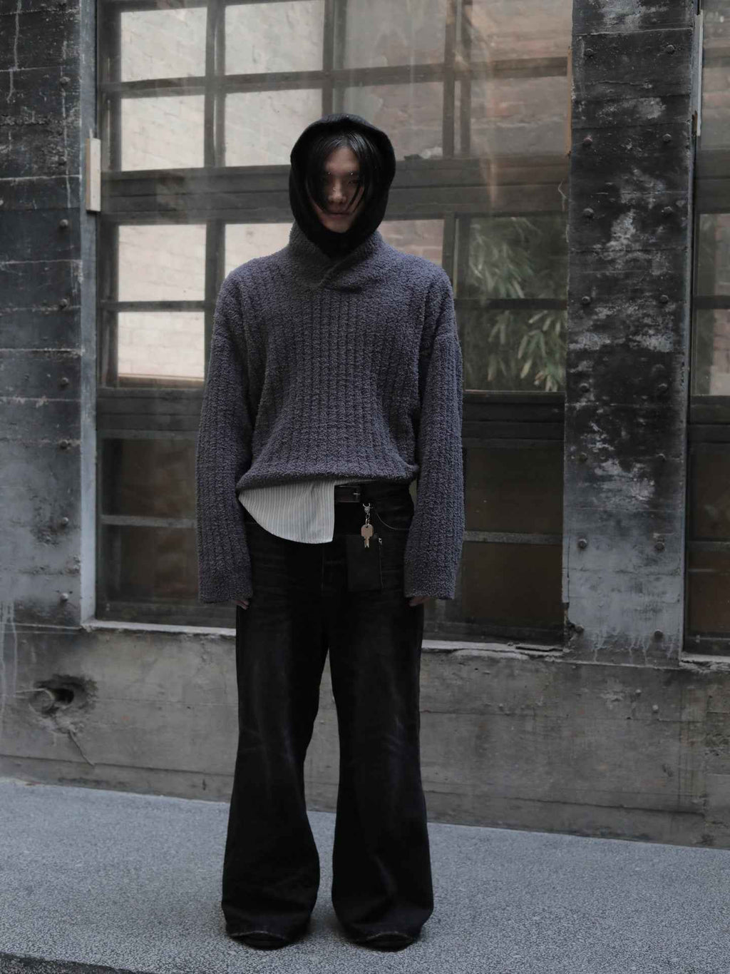 JCAESAR  Shawl Collar Ribbed Knit Sweater