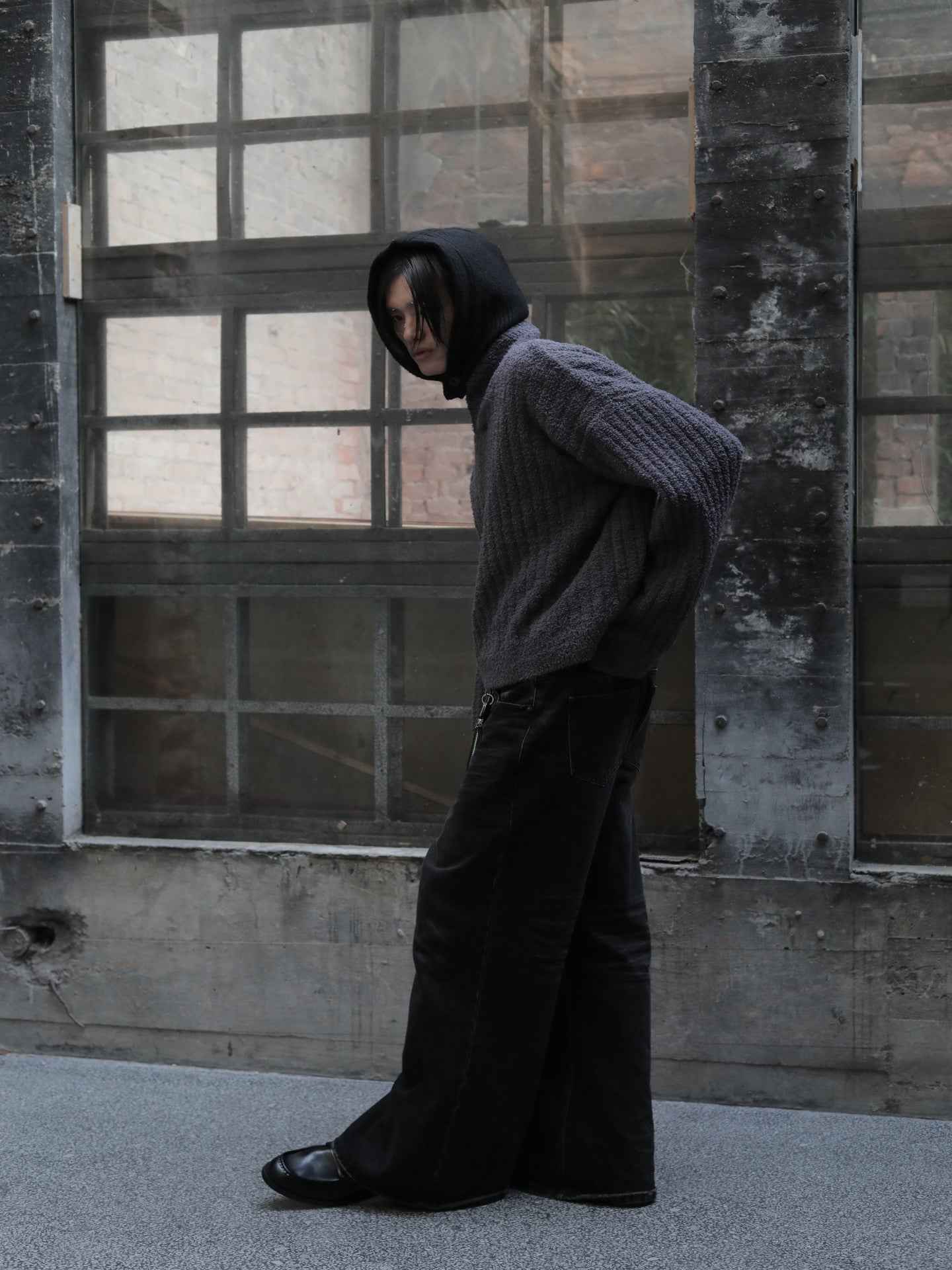 JCAESAR  Shawl Collar Ribbed Knit Sweater