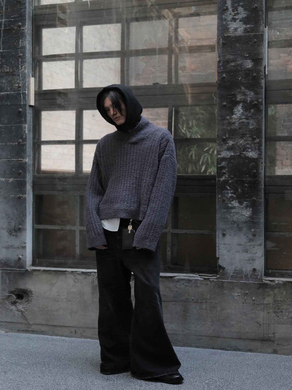 JCAESAR  Shawl Collar Ribbed Knit Sweater