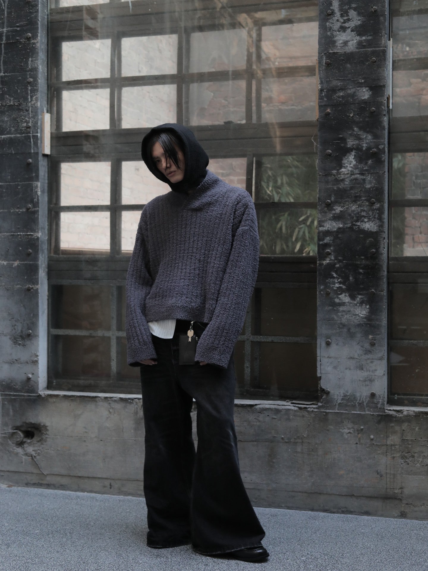 JCAESAR  Shawl Collar Ribbed Knit Sweater - jcaesarclo