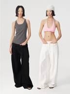 JCAESAR WOMEN Double Waistband Pleated Trousers with Front Slash Pockets