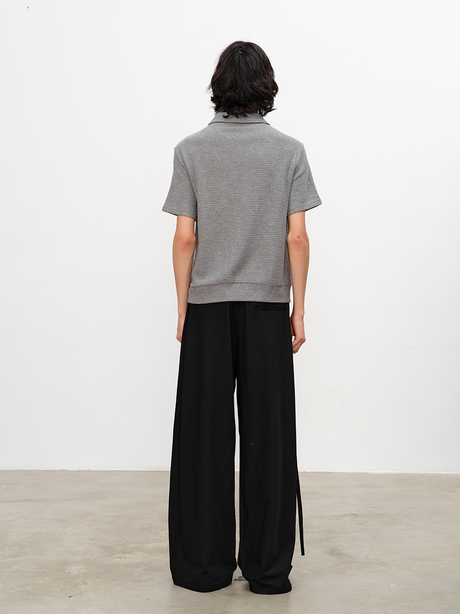 JCAESAR Diagonal Zipper Waffle-Knit Short-Sleeve Top - jcaesarclo