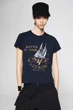 JCAESAR WOMEN Distressed Nautical Print T‑Shirt