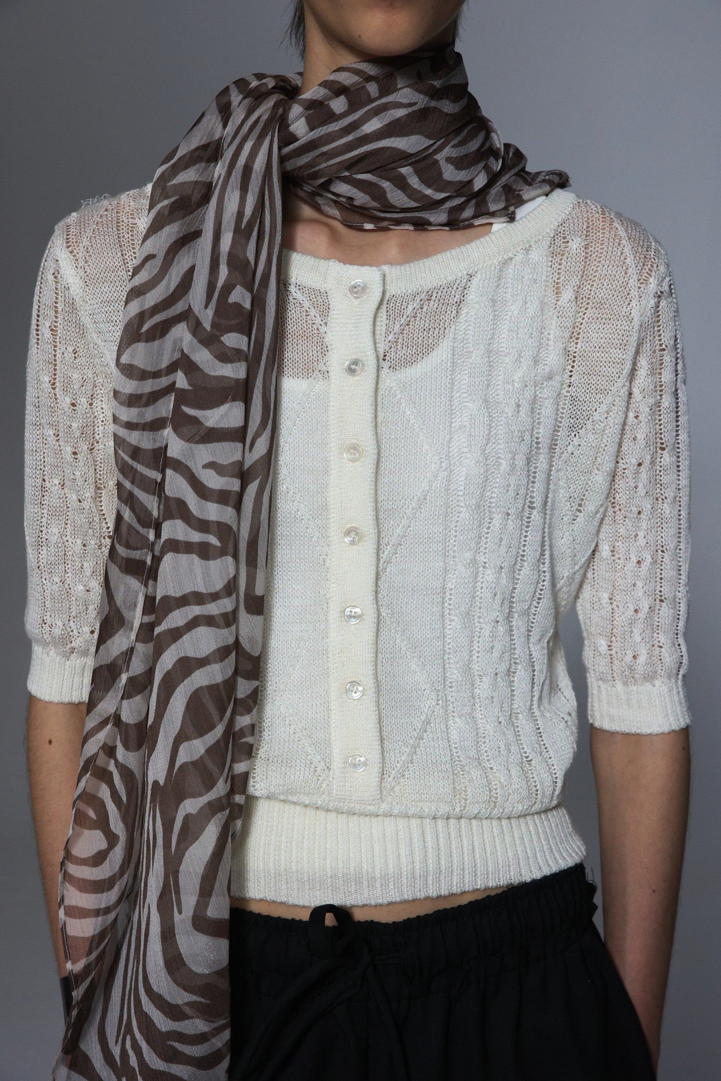JCAESAR WOMEN Cable‑Knit Semi‑Sheer Short‑Sleeve Top