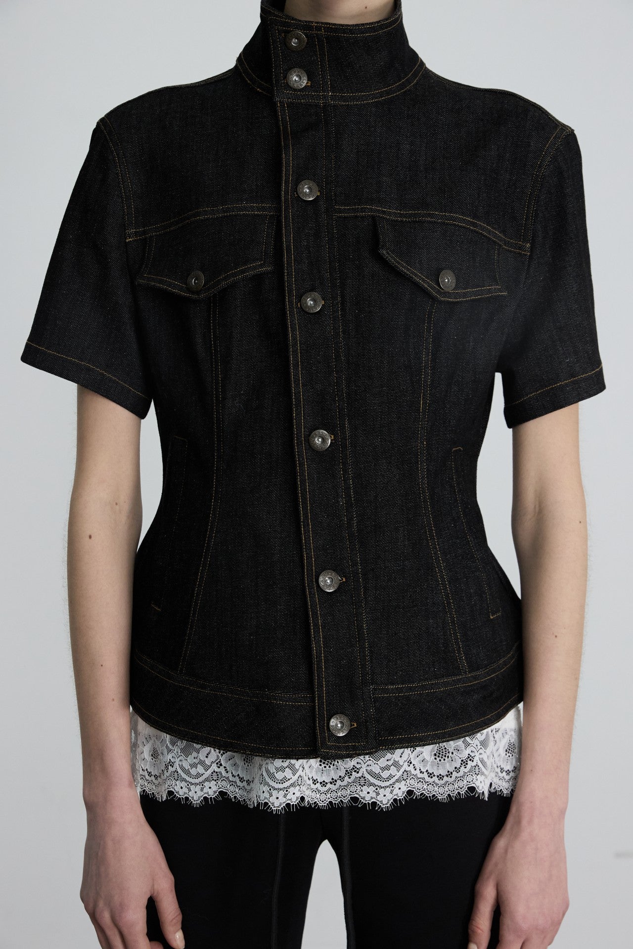 JCAESAR WOMEN Waisted Raw Denim Short Jacket