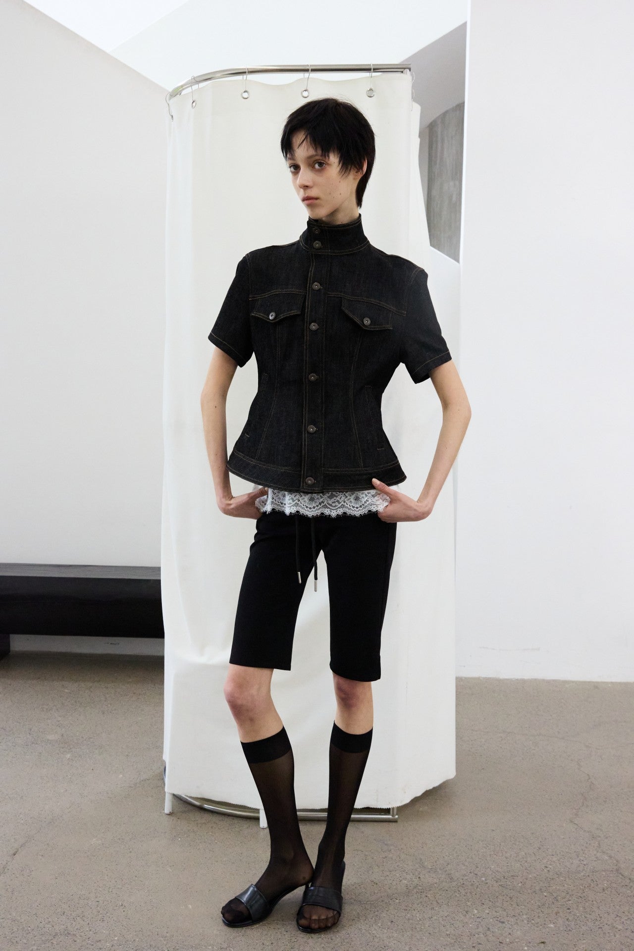 JCAESAR WOMEN Waisted Raw Denim Short Jacket