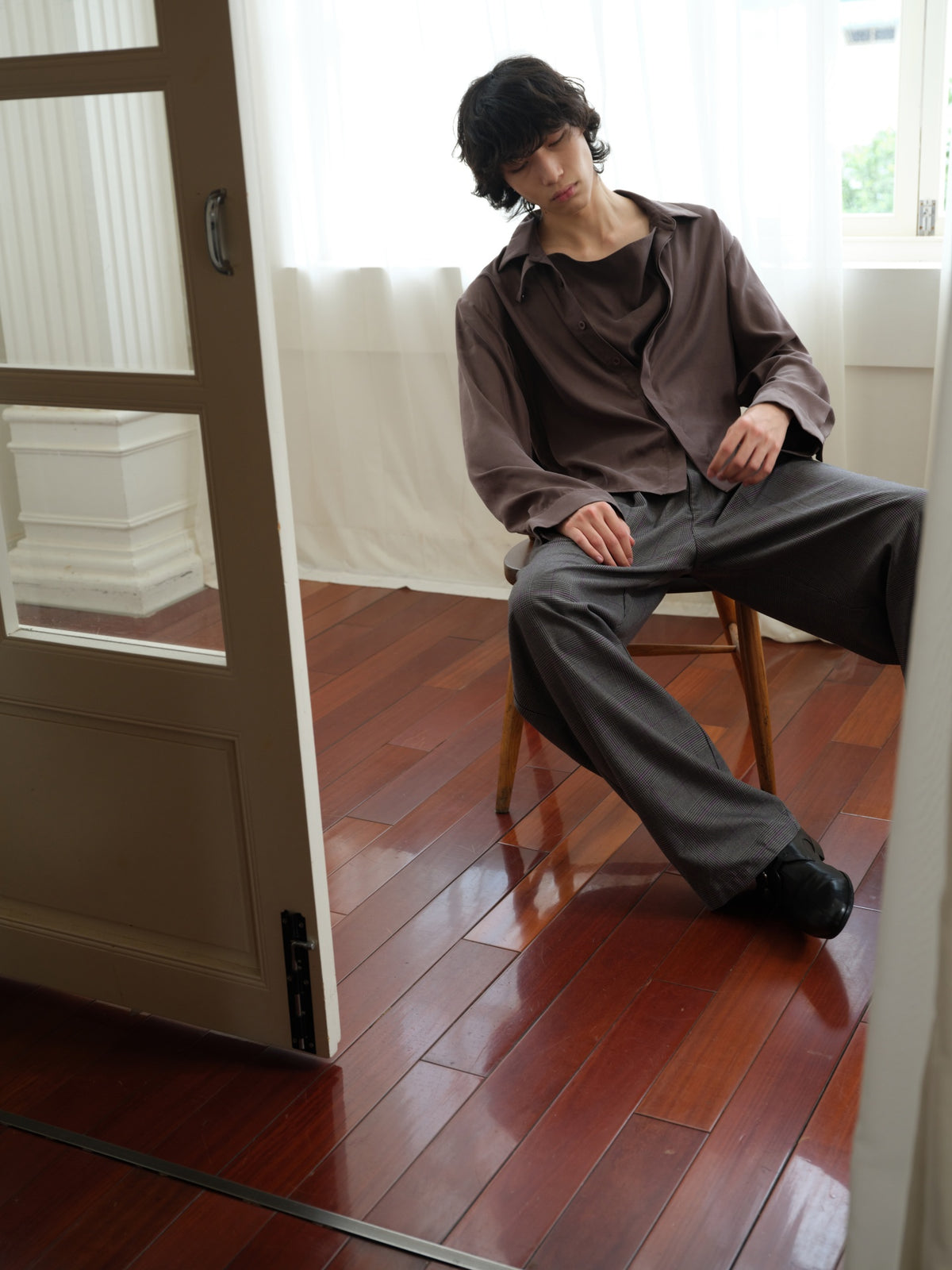 JCAESAR Cupro Draped-Neck Shirt