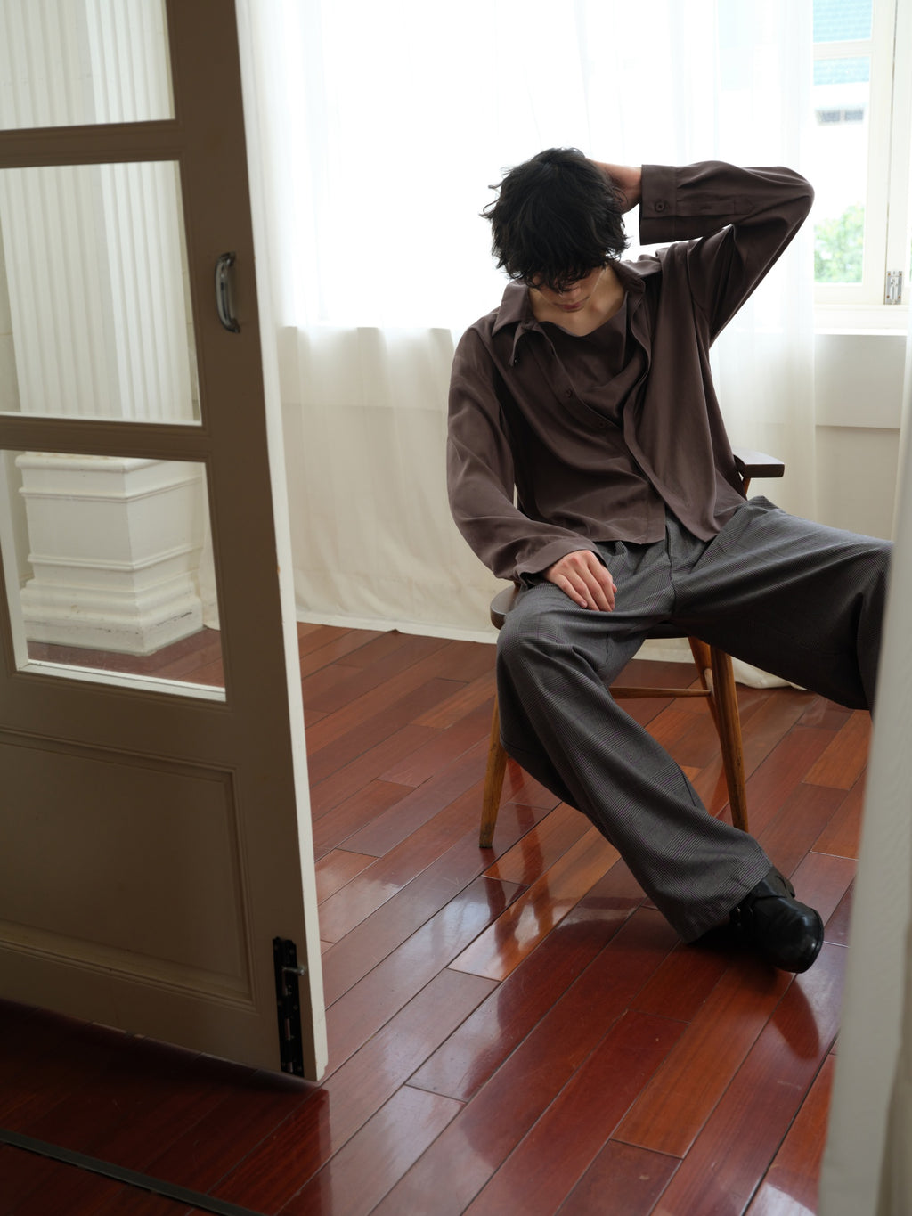 JCAESAR Cupro Draped-Neck Shirt