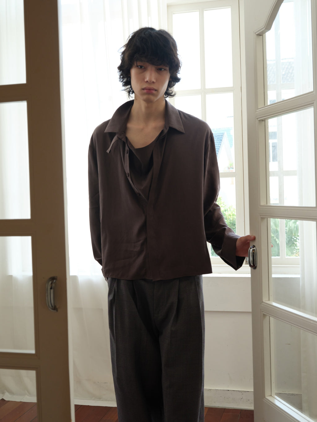 JCAESAR Cupro Draped-Neck Shirt