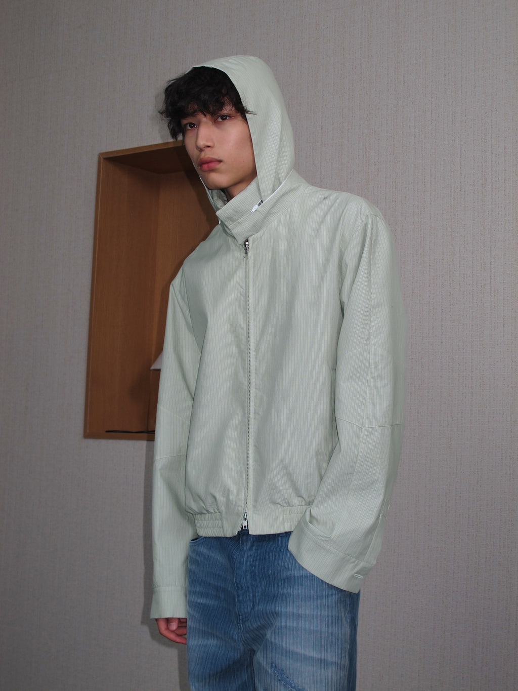 JCAESAR  Dusky‑green striped hooded jacket