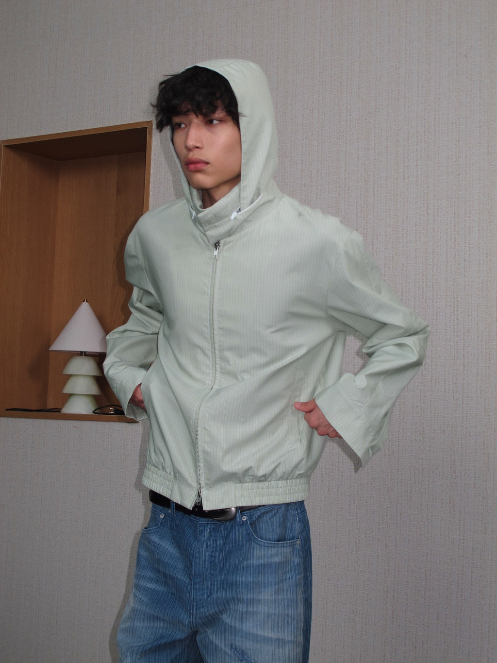 JCAESAR  Dusky‑green striped hooded jacket